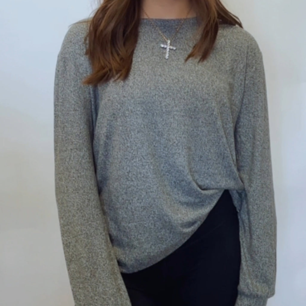 Expand Your Horizon Hacci Round Neck Sweater Black