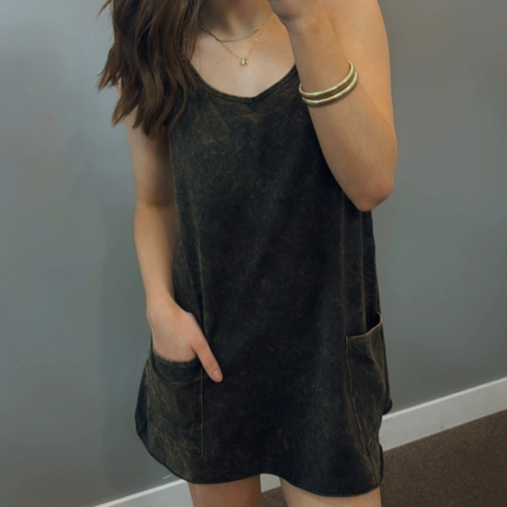 Never Leave Jumpsuit Acid Washed Black