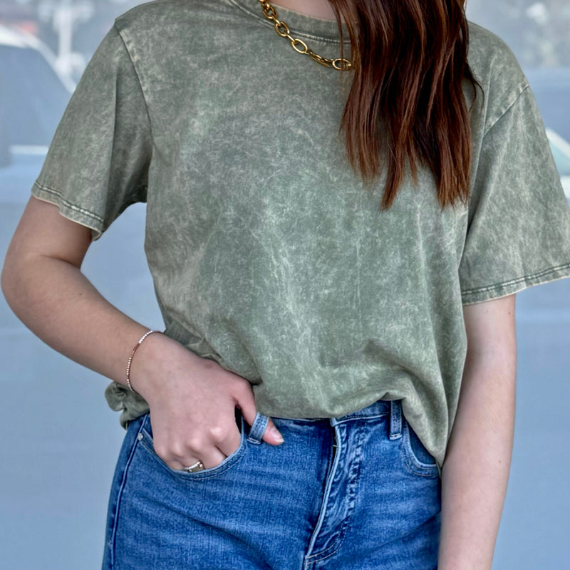 On The Way Acid Washed Basic Tee Olive
