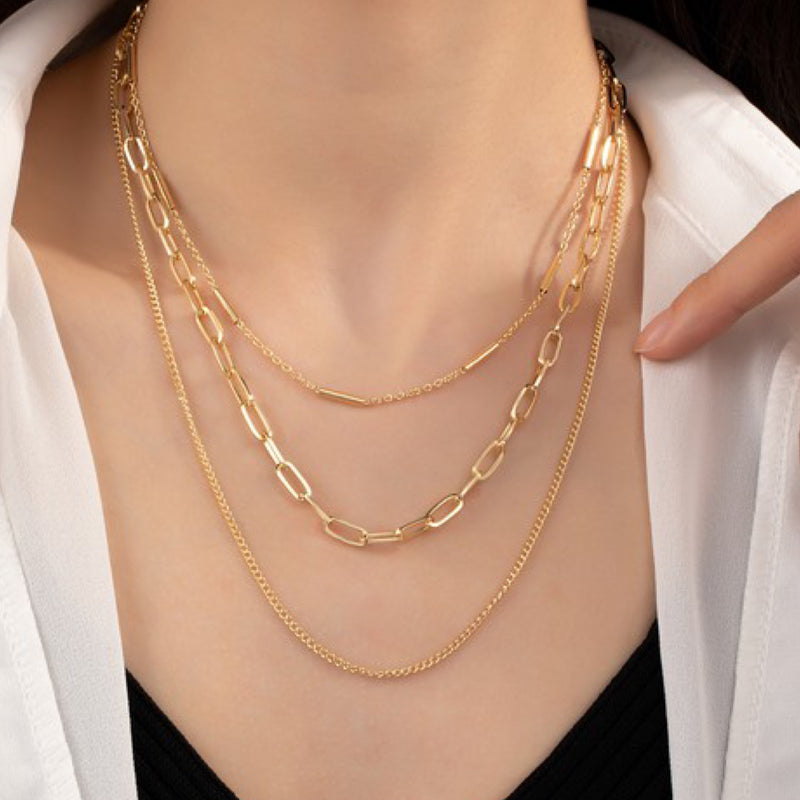 Three Row Mixed Chain Necklace