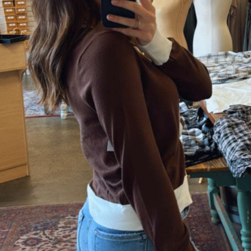 Harper Lightweight Button Front Sweater Brown