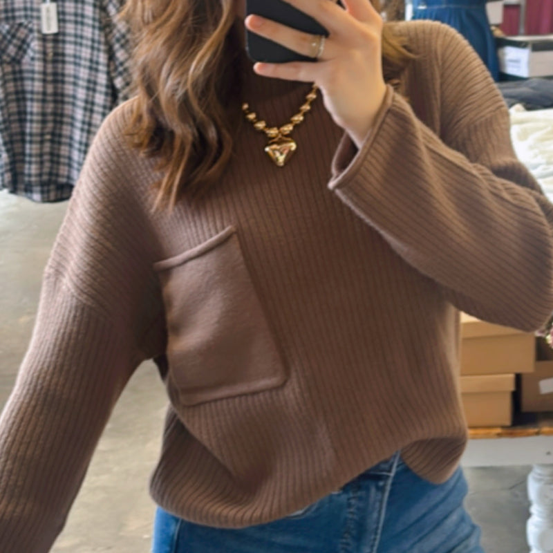 Gracie Mock Neck Long Sleeve Sweater Mocha