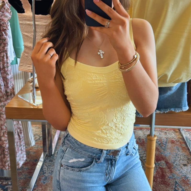 Dream Girl Floral Lace Style V Neck Top Yellow