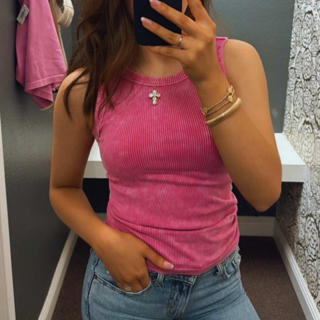 Never Say Never Reversible acid washed Tank Pink