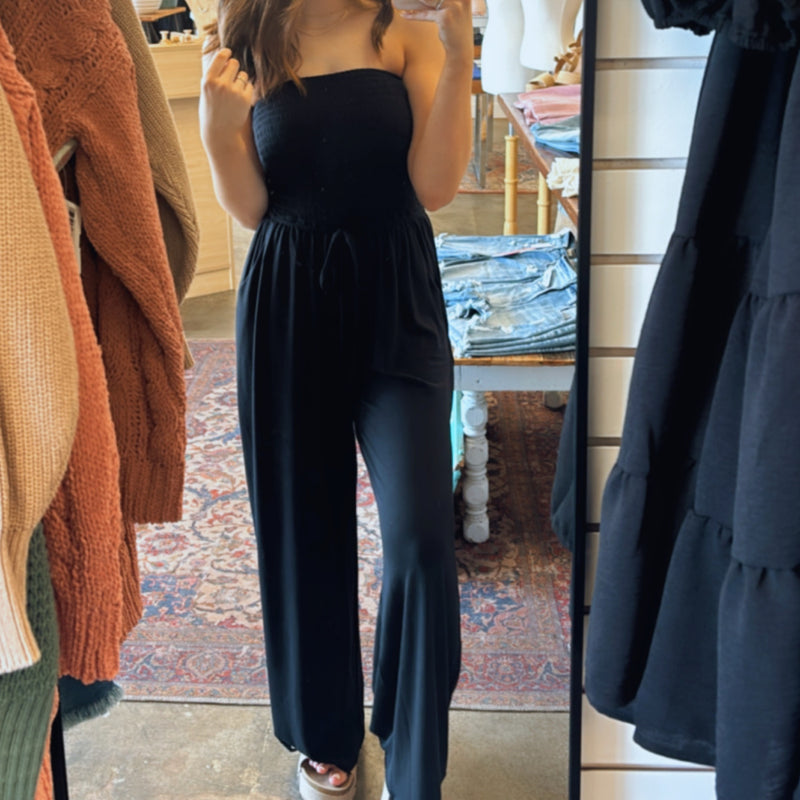 Hadley Smocked Jumpsuit With Pockets Black