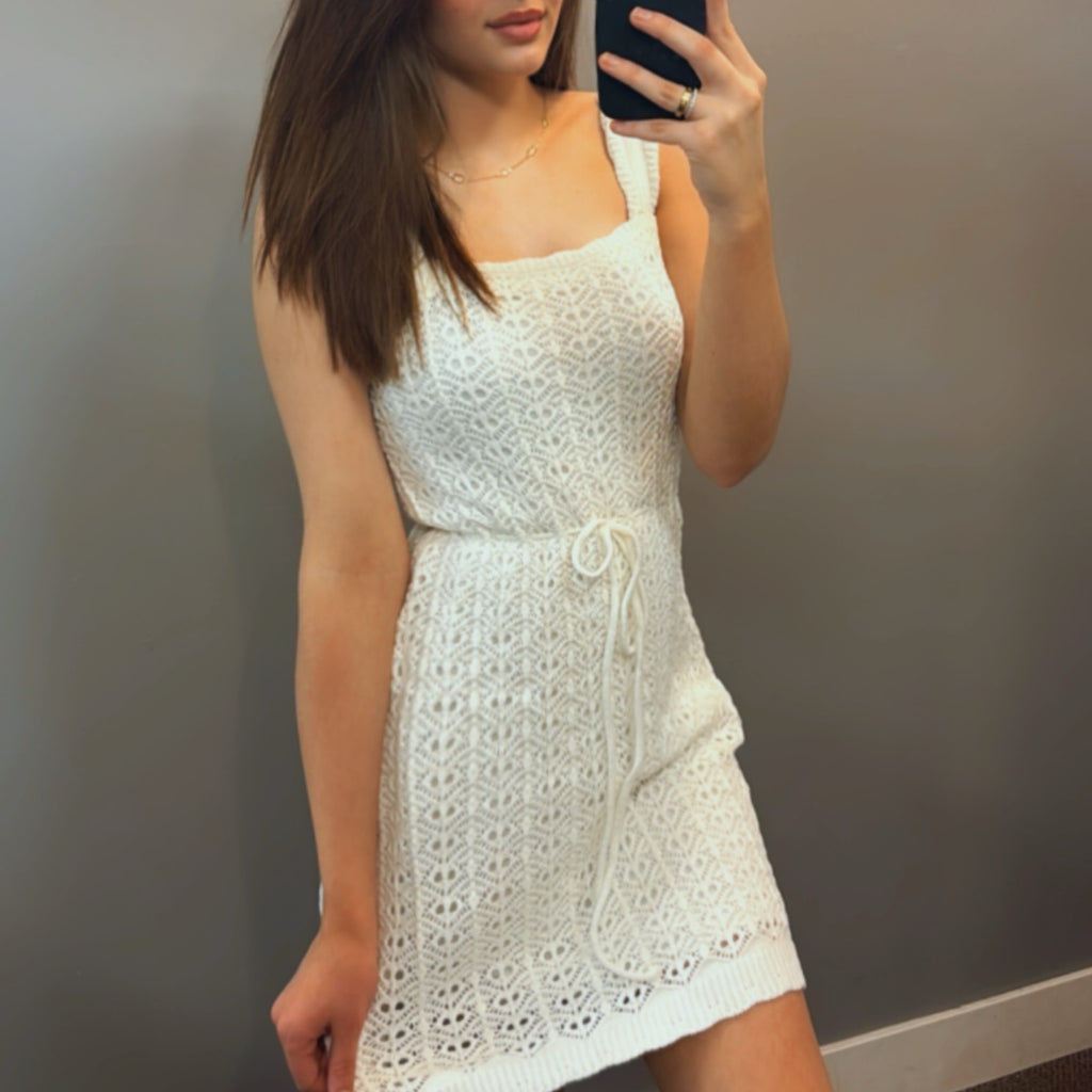 Island Nights Crochet Knit Dress White