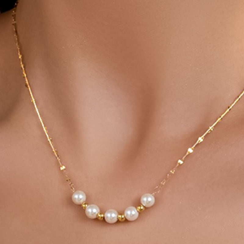 Stainless Steel Necklace With Pearl Detail