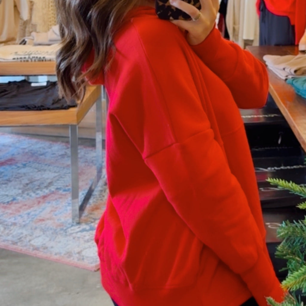 Holiday Joy Fleece Lined Hooded Button Collar Sweater