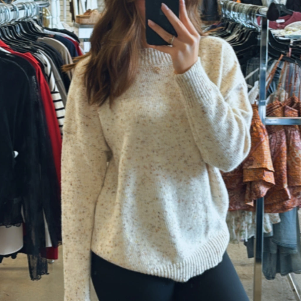 Kinney Speckle Knit Mock Neck Sweater Oatmeal