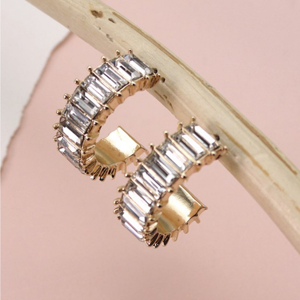 Baguette Rhinestone Hoop Earrings