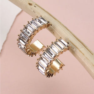 Baguette Rhinestone Hoop Earrings
