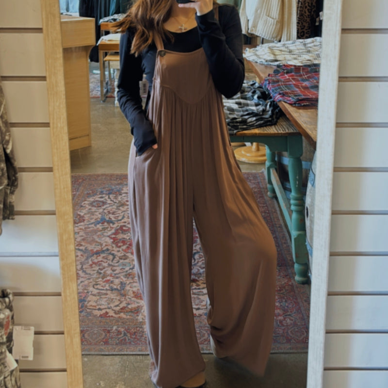 All I Need Black Jumpsuit With Adjustable Straps Mocha