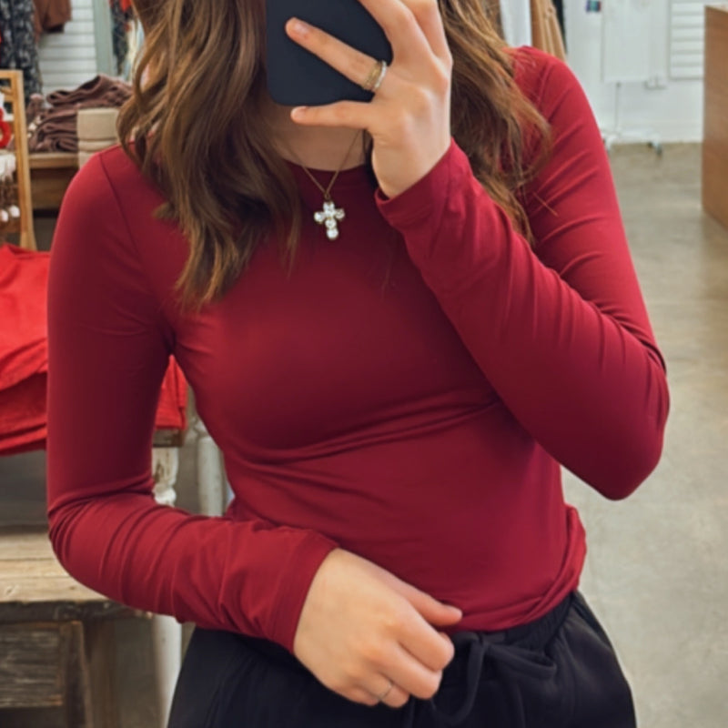 Butter Soft Long Sleeve Top Burgundy