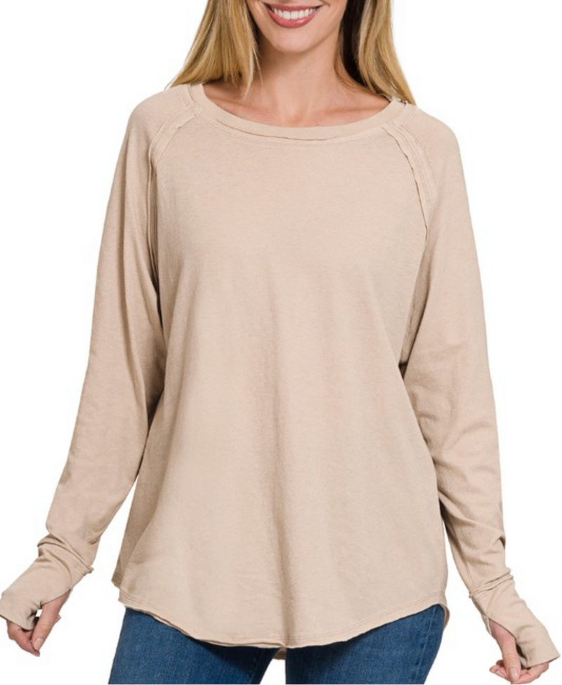 Time to Waist Cotton Thumb Hole Top