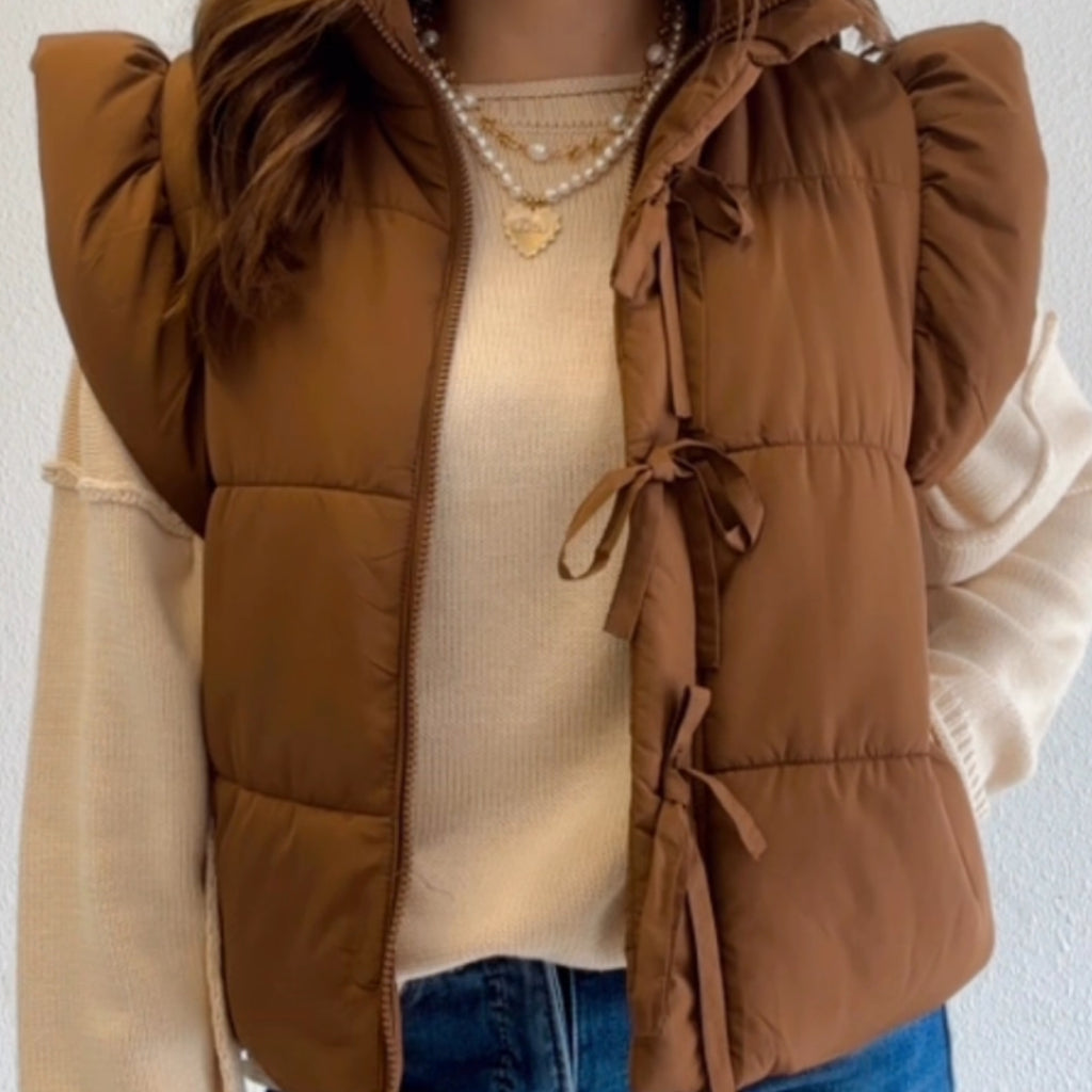 Essie Flutter Sleeve Bow Puffer Vest