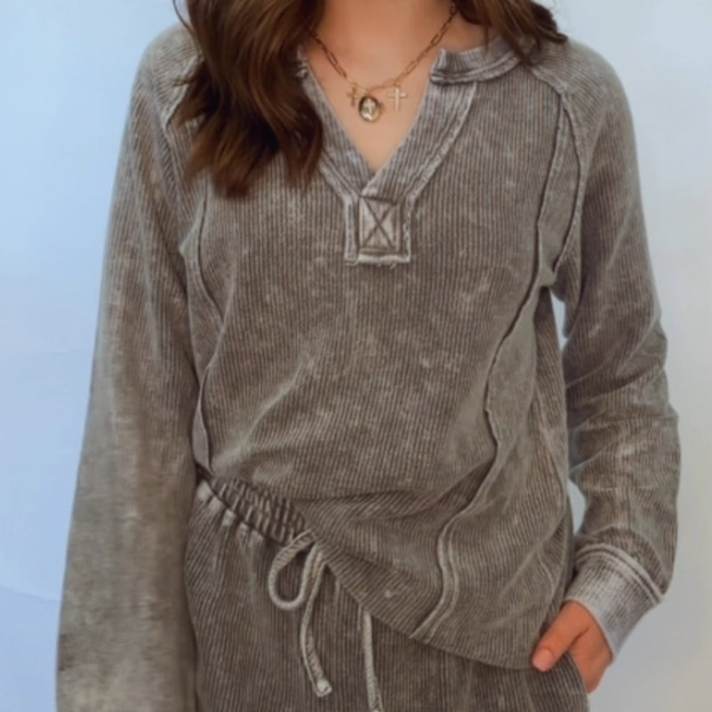 Coffee Run Washed Ribbed Long Sleeve Top