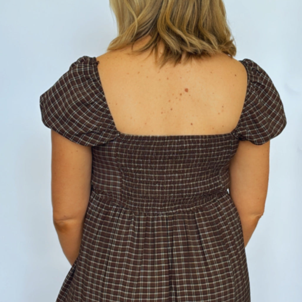 Let's Chat Button Front Plaid Stripe Maxi Dress
