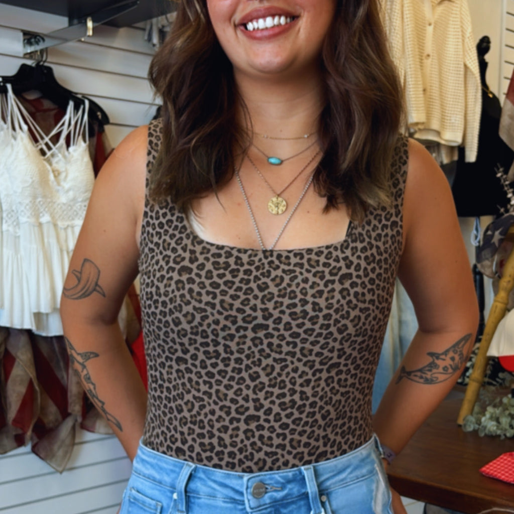 Lovingly Yours Square Neck Bodysuit Leopard