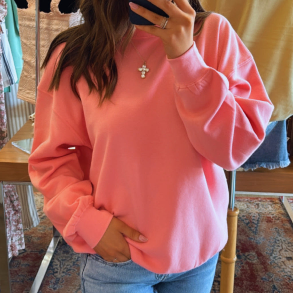 Breezy Summer Nights Oversized Crew Neck Flamingo