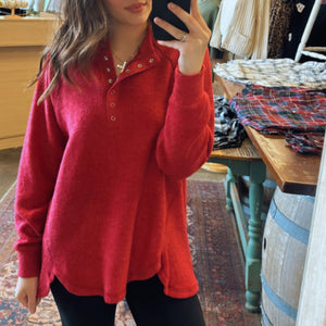 Diannah Brushed Knit Relaxed Henley Red