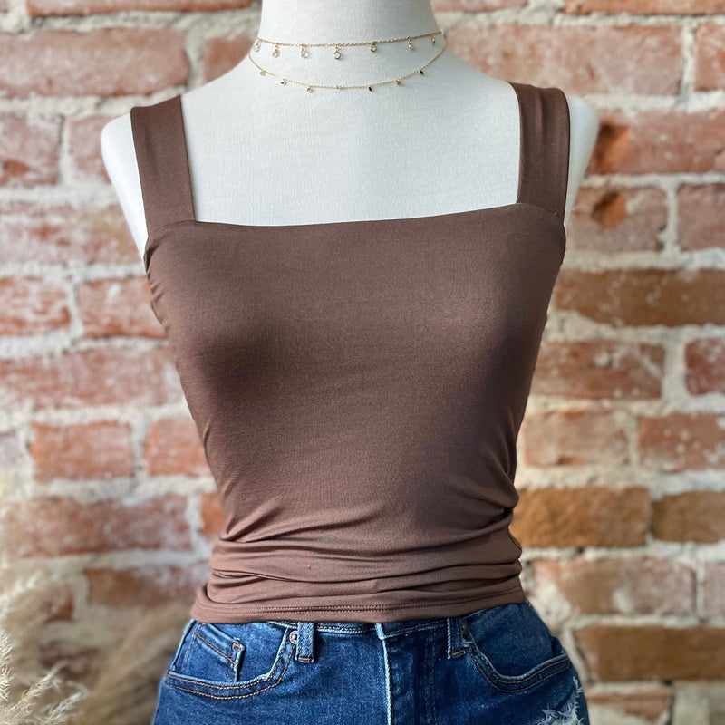 Go Out Double Layered Square Neck Top Mocha
