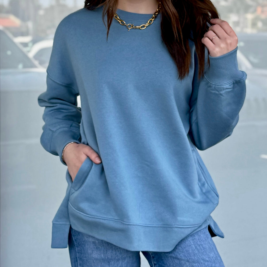 I Can't Forget Hi Low Sweater With Pockets Blue