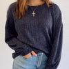 Kinna Long Sleeve Ribbed Knit Top Navy