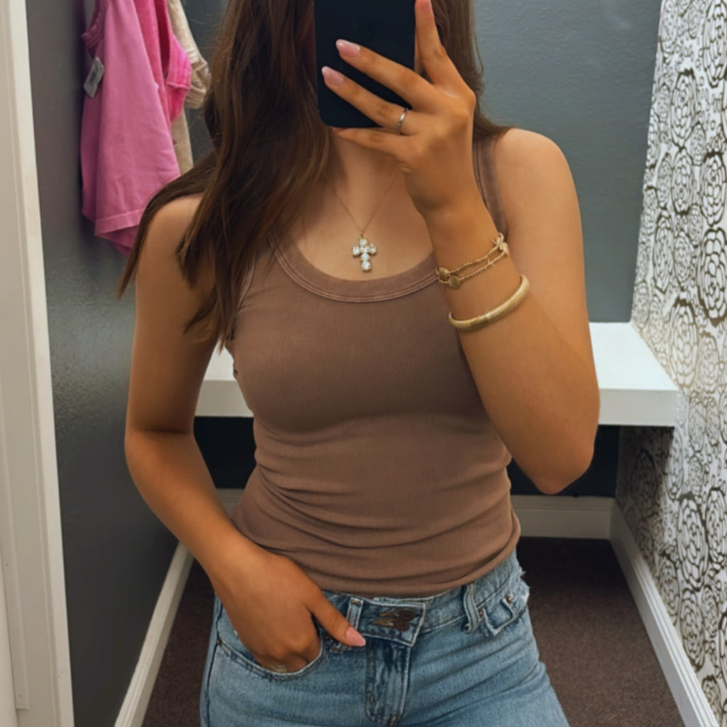 Sunsets Vintage Wash Reversable Tank Brown