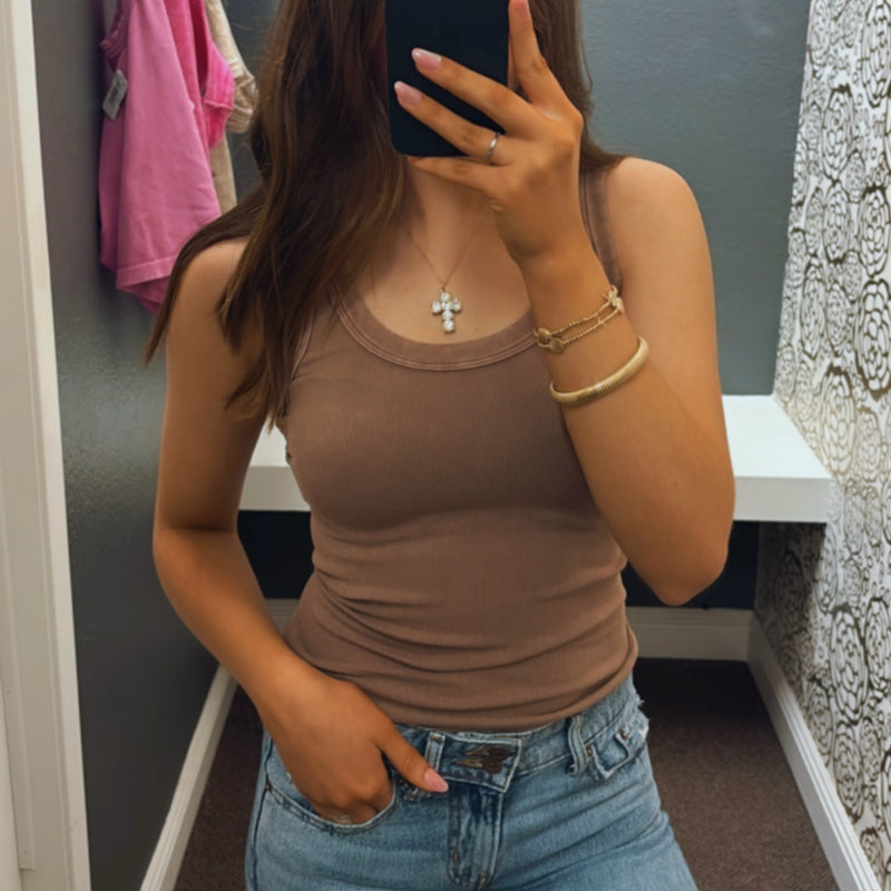 Sunsets Vintage Wash Reversable Tank Brown