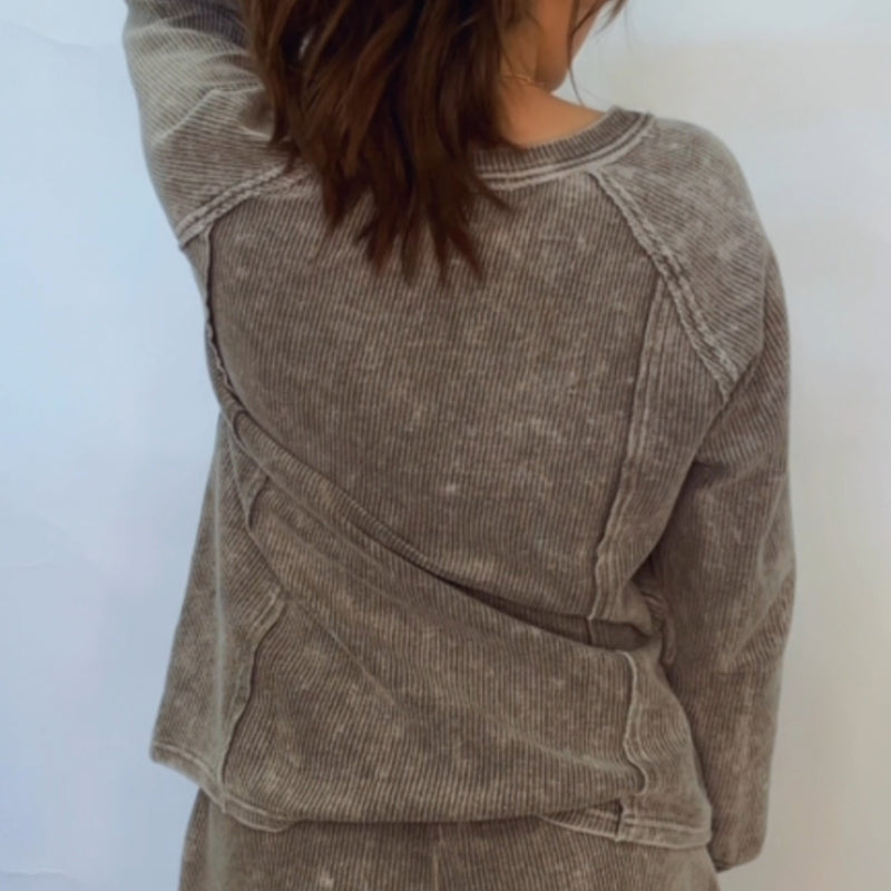 Coffee Run Washed Ribbed Long Sleeve Top