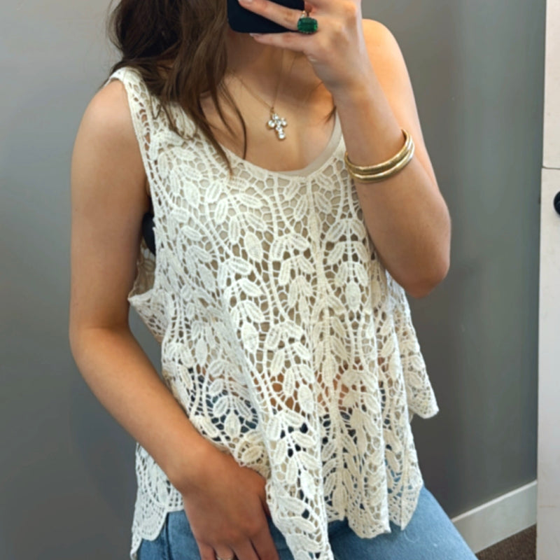 Keep It Crochet Tank Top Beige