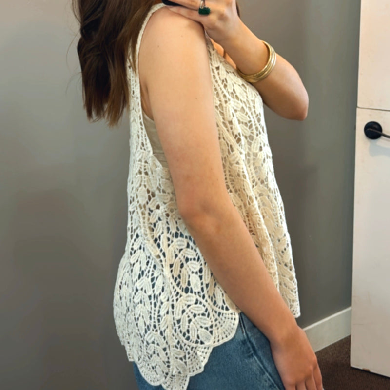 Keep It Crochet Tank Top Beige