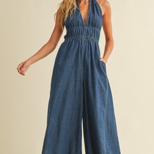 All Yours Halter Neck Denim Jumpsuit