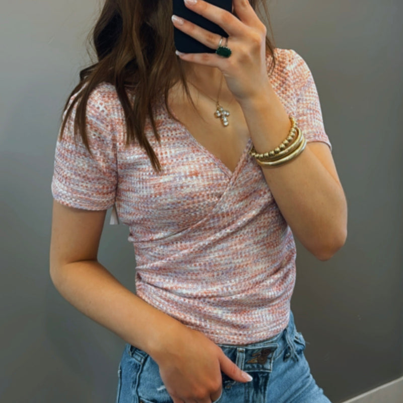Tied Up Short Sleeve Multi Color Top