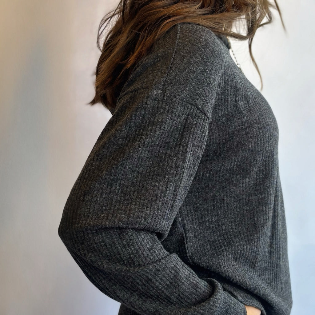 Ribbed Hoodie Pullover Black