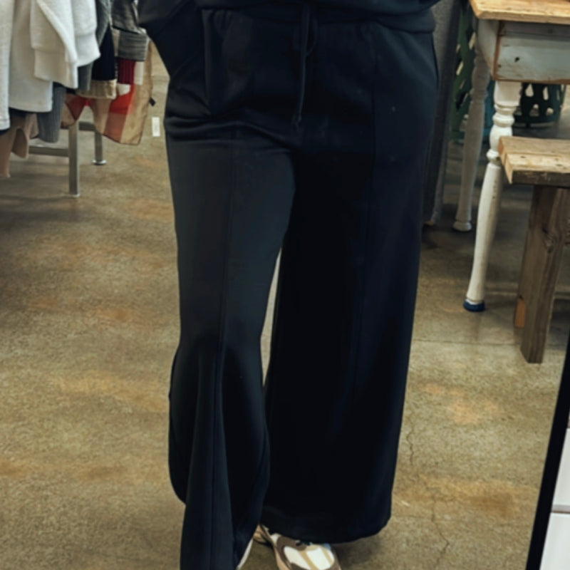 Scuba Drawstring Wide Leg Pants Black