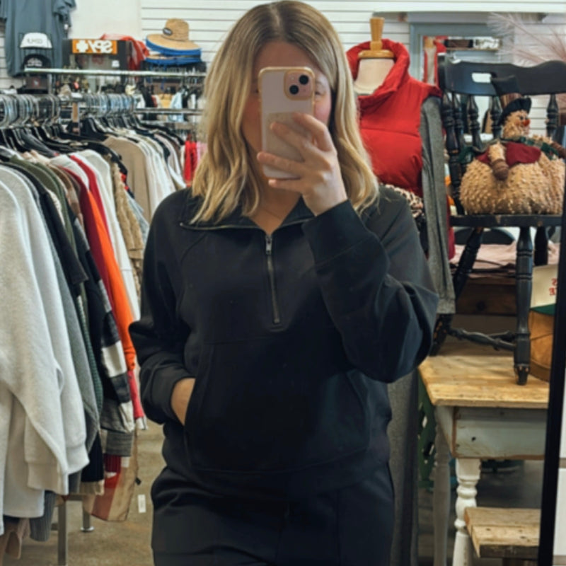 Scuba Half Zip Pullover With Kangaroo Pocket Black