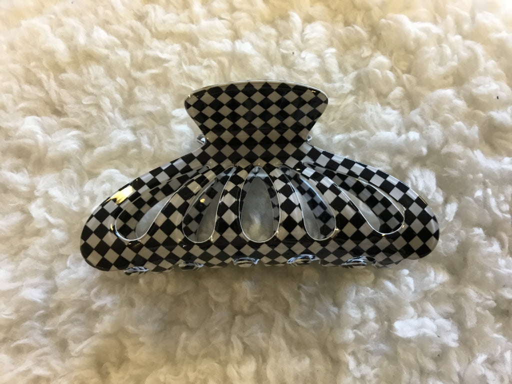 ￼checkered Hair Claw Clip Black