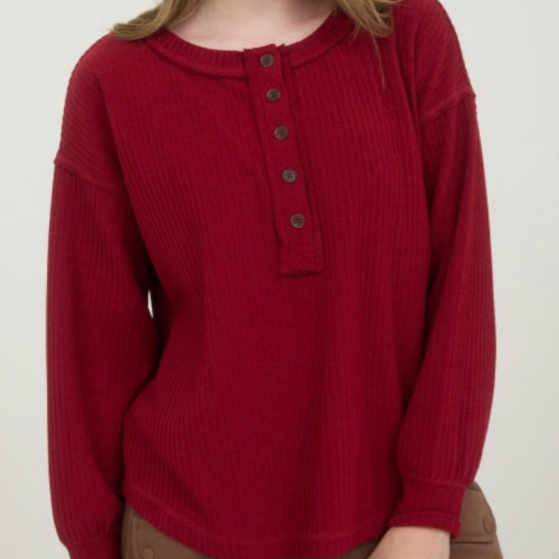 Henley Long Sleeve Exposed Seam Knit Top