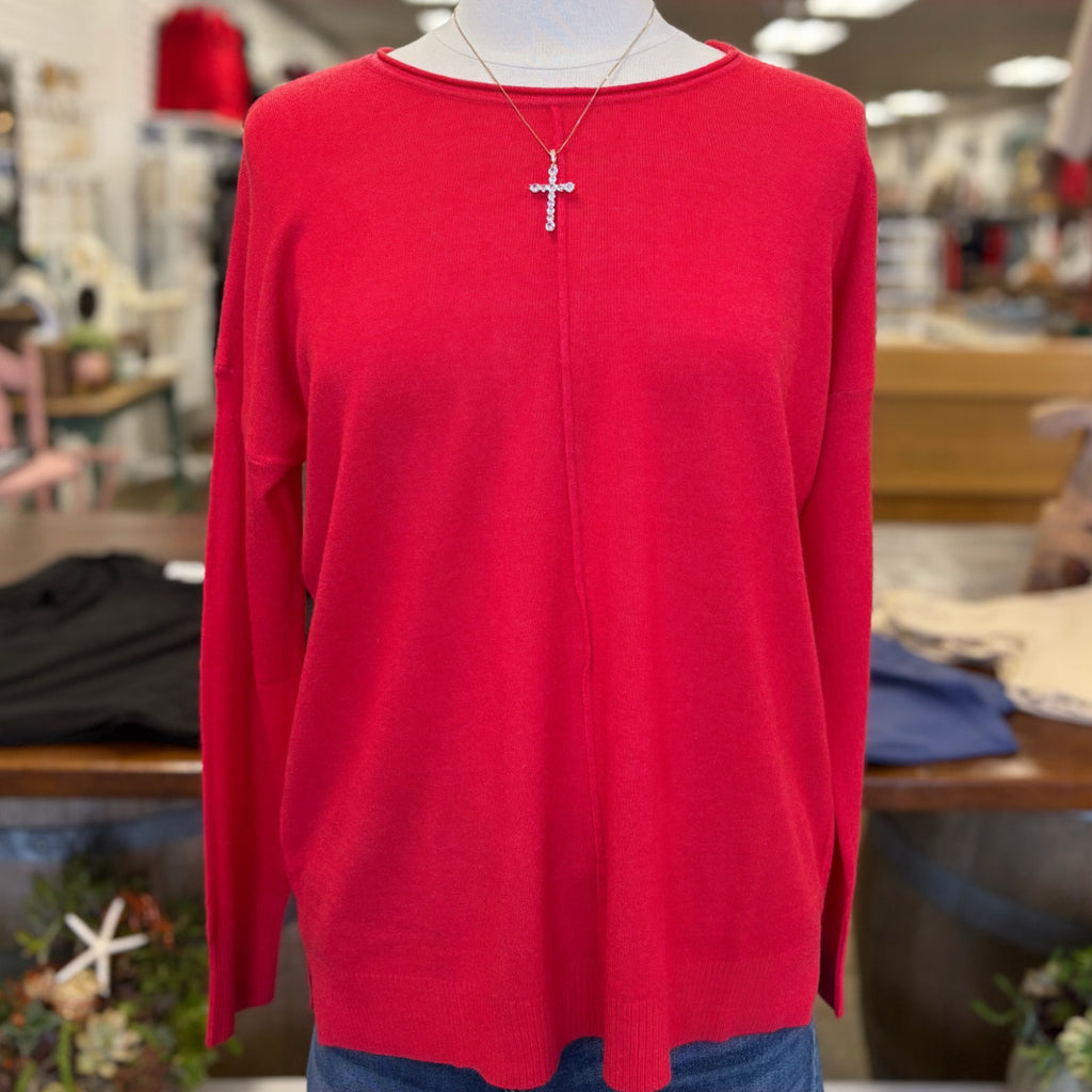 Charming Nights Round Neck Sweater Red