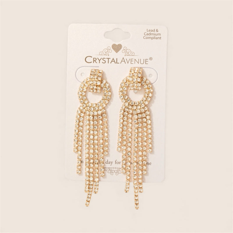 Rhinestone Pave Tassel Dangle Earrings Gold
