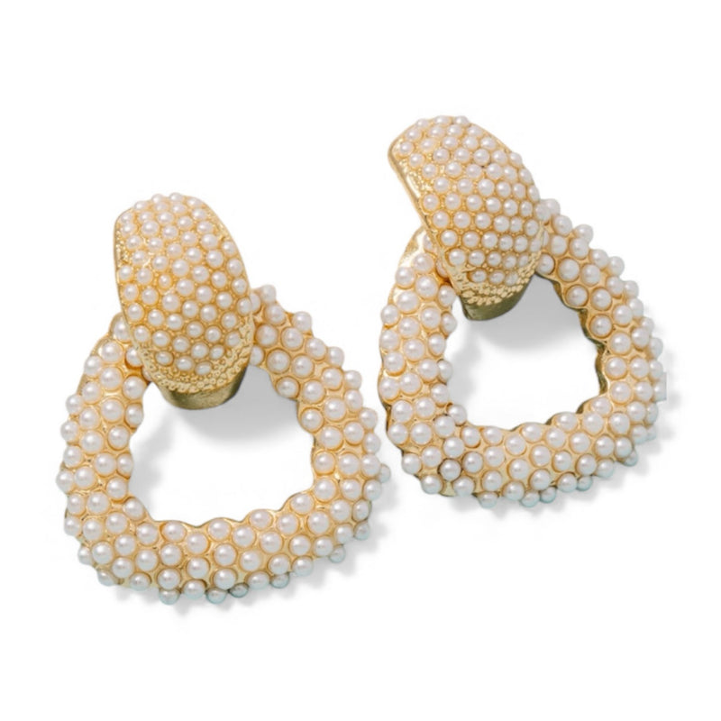 Pearl Studded Door Knocker Earrings