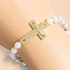 Gold Dipped CZ Cross Pearl Beads Bracelet