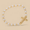Gold Dipped CZ Cross Pearl Beads Bracelet
