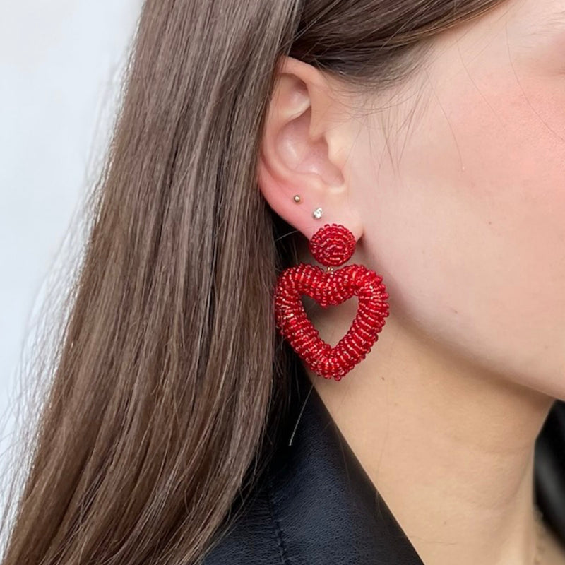 Seed Beaded Heart Dangle Earring