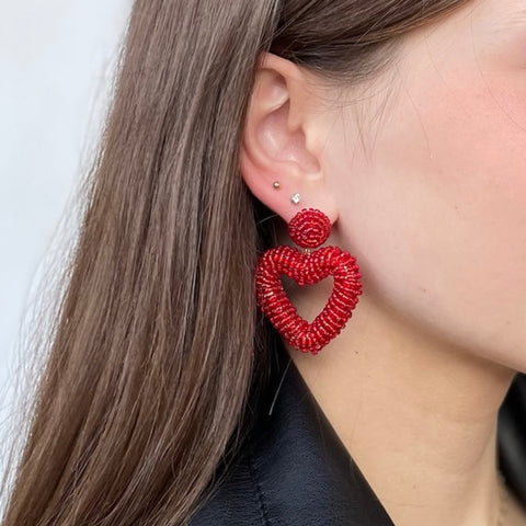 Marquise Rhinestone Dangle Earrings Red