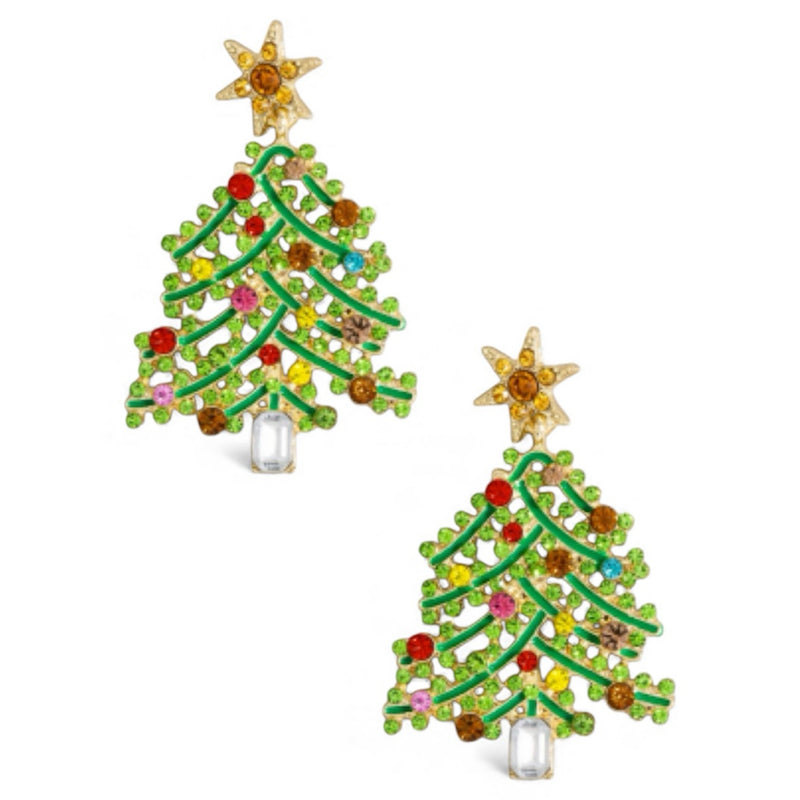 Vibrant Studded Holiday Christmas Tree Dangle Earrings
