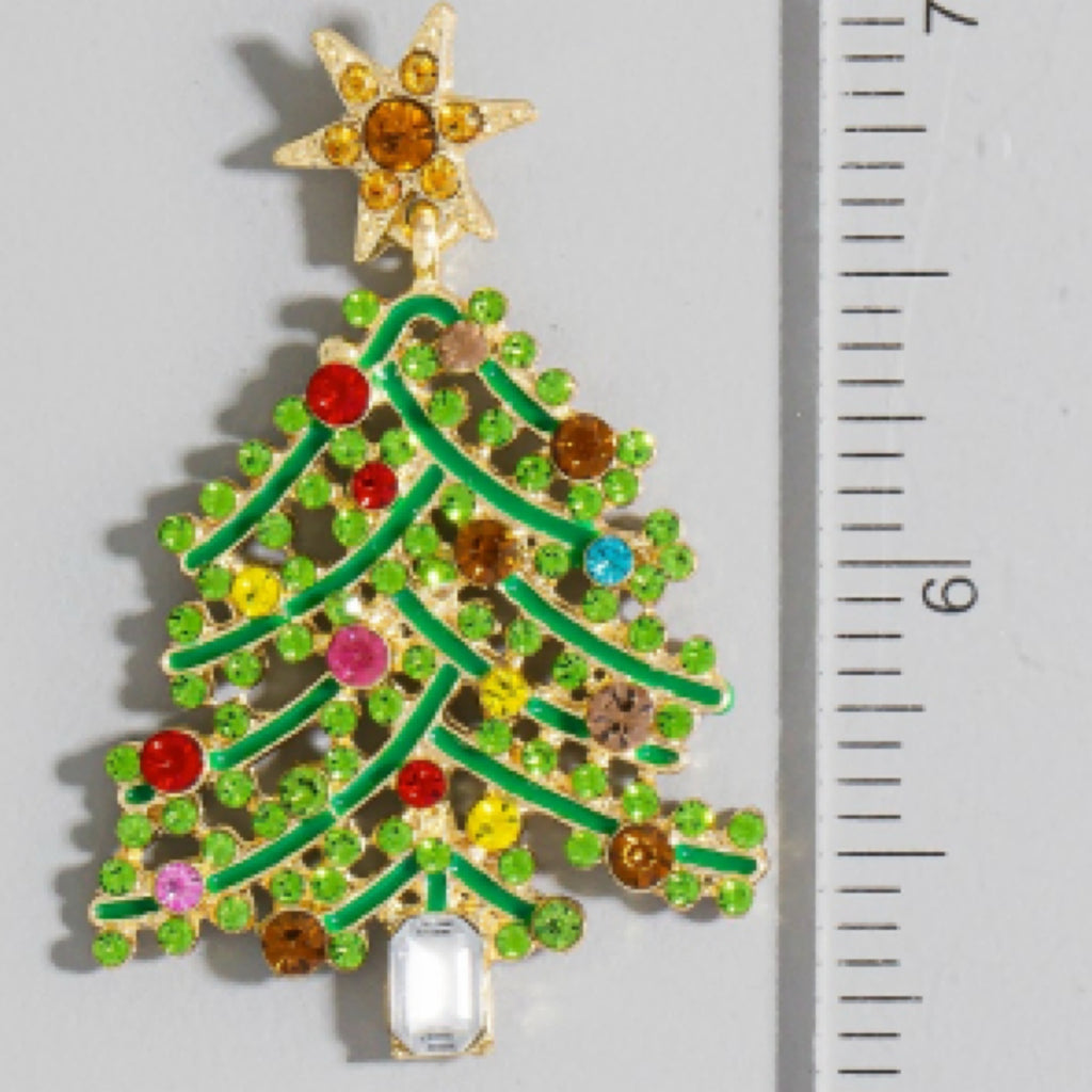 Vibrant Studded Holiday Christmas Tree Dangle Earrings