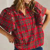 Holiday Cheer Pearls Ruffled Sleeves Plaid Top