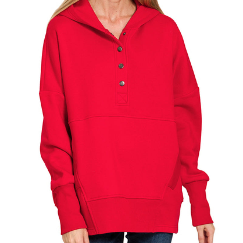 Holiday Joy Fleece Lined Hooded Button Collar Sweater